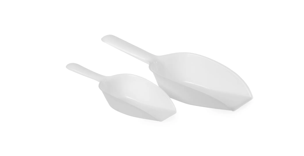 Porsjonsskje / isskje i plast med lengde fra 187 til 330 mm