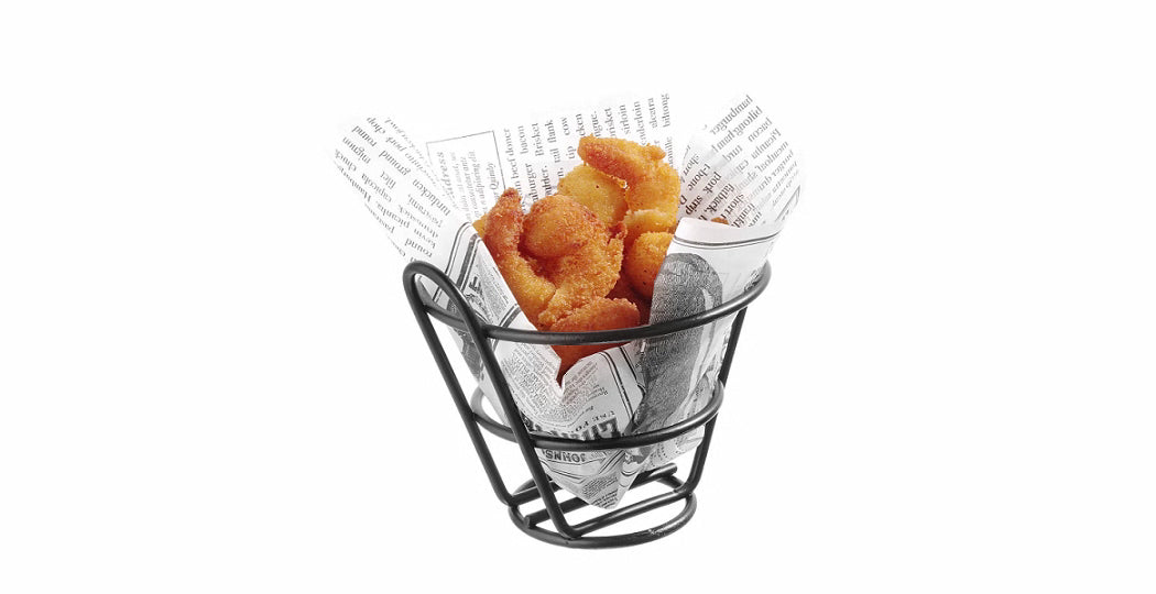 Serveringskurv for pommes frites i svart pulverlakkert metall