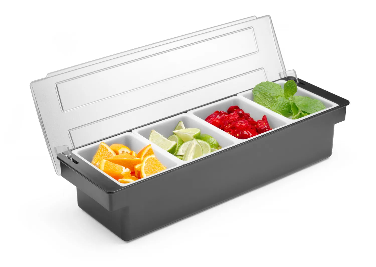 Praktisk garnityrbeholder for bar og servering for oppbevaring av frukt eller krydder