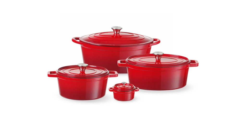 Støpejernsgryte emaljert fra 0,27 til 6,88 Liter gryten er energieffektiv og kan brukes på induksjon