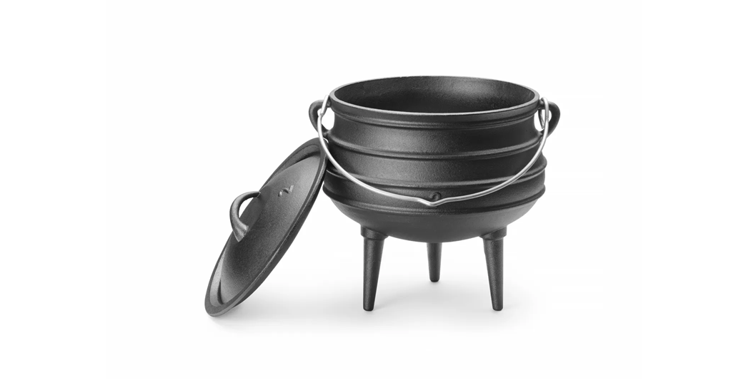 Støpejernsgryte for matlaging på bål, bålpanne eller lignende - 6 liter med lokk og bein