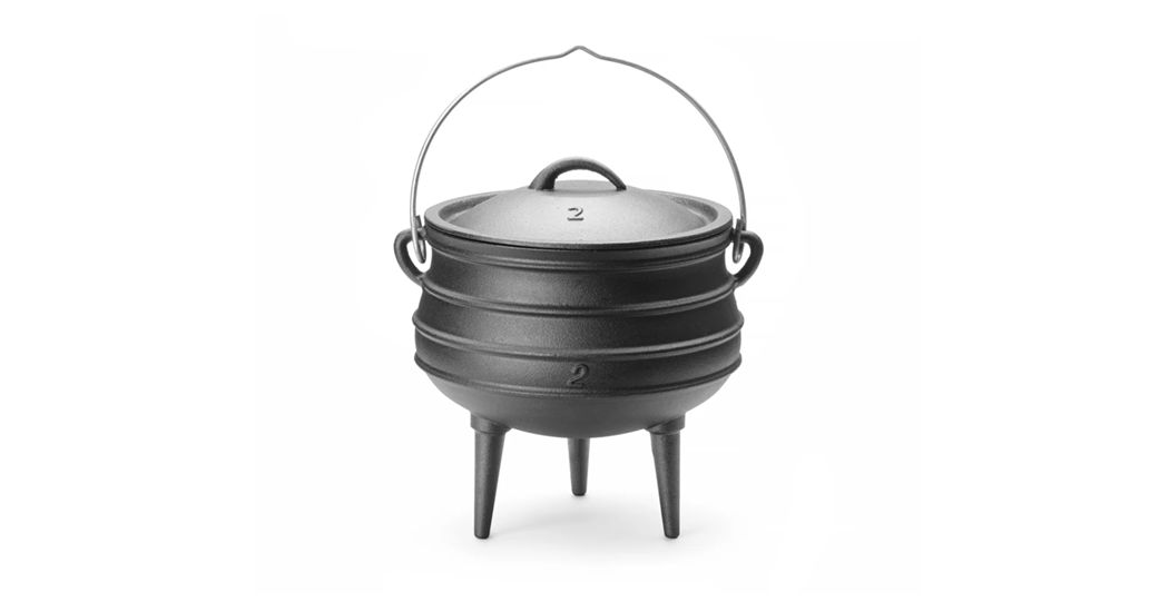 Støpejernsgryte for matlaging på bål, bålpanne eller lignende - 6 liter med lokk og bein