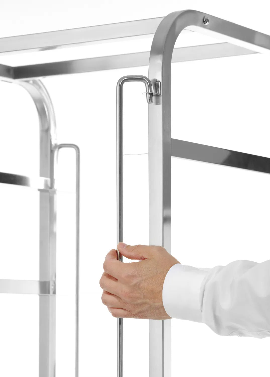 Tralle / vogn for 7 stk oppvaskmaskinkurver (50x50cm) med kurvstopper begge sider