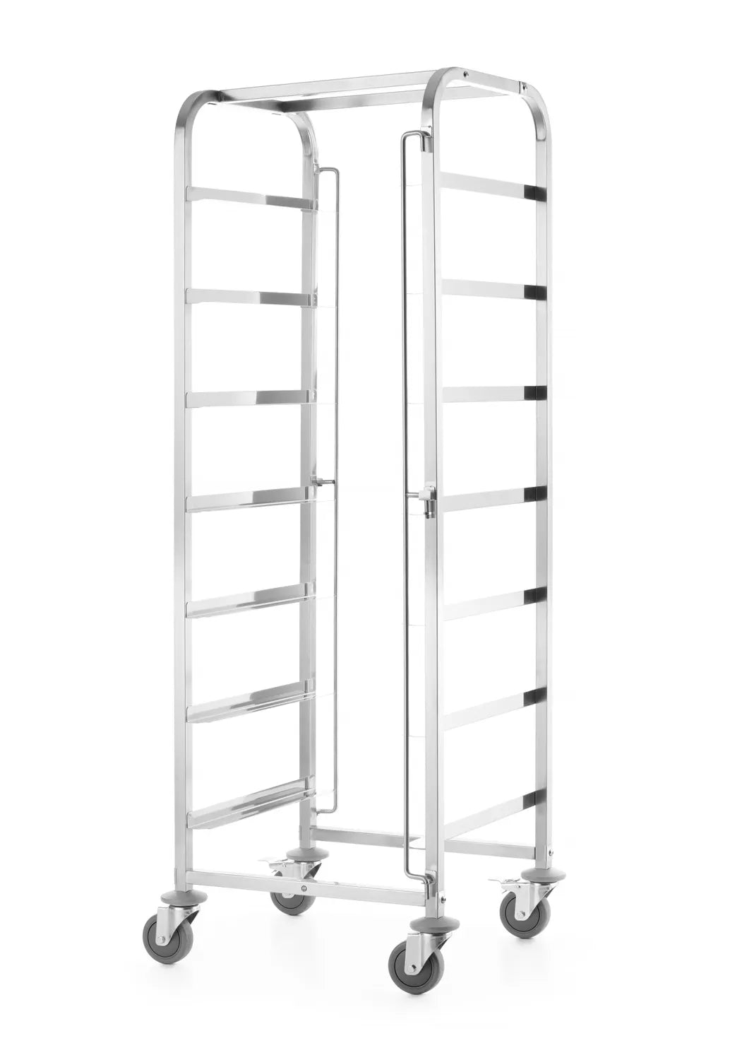 Tralle / vogn for 7 stk oppvaskmaskinkurver (50x50cm) med kurvstopper begge sider