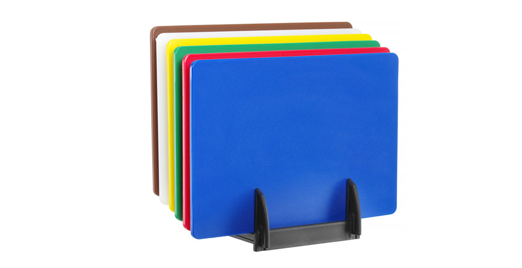 Skjærebrettsett med 6 skjærebrett HACCP med stativ