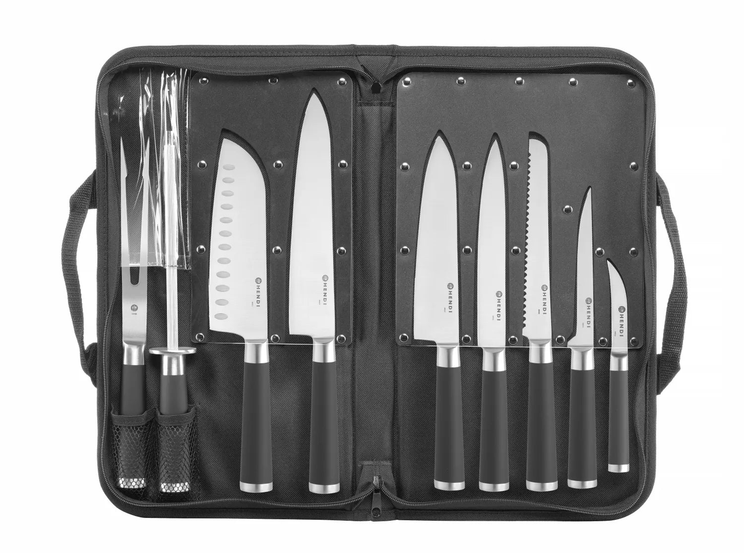 Knivsett 9 deler med knivblokk – Komplett sett med kniver og bæreveske for profesjonell skjæring