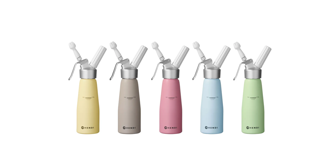 Kremsifon / kremsprøyte Pastell serien inkludert 3 munnstykker og rengjøringsbørste