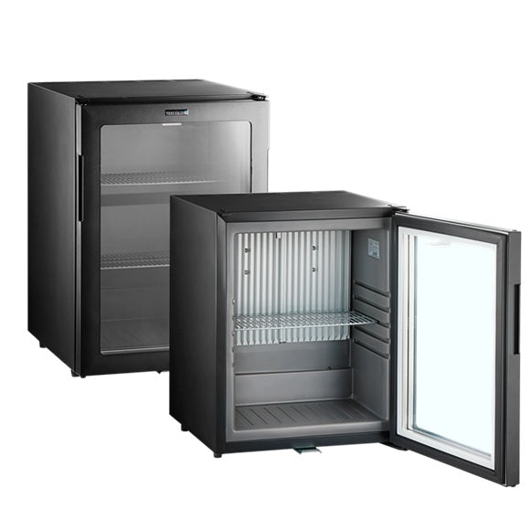 Minibar TM44G-1 sort med glassdør, lås og LED lys