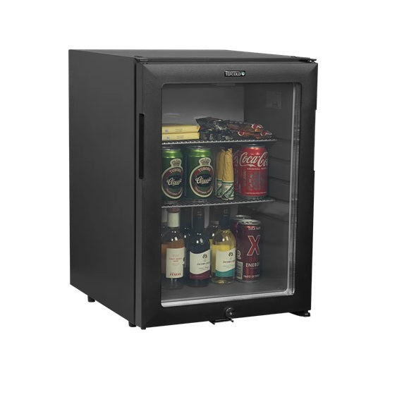 Minibar TM44G-1 sort med glassdør, lås og LED lys