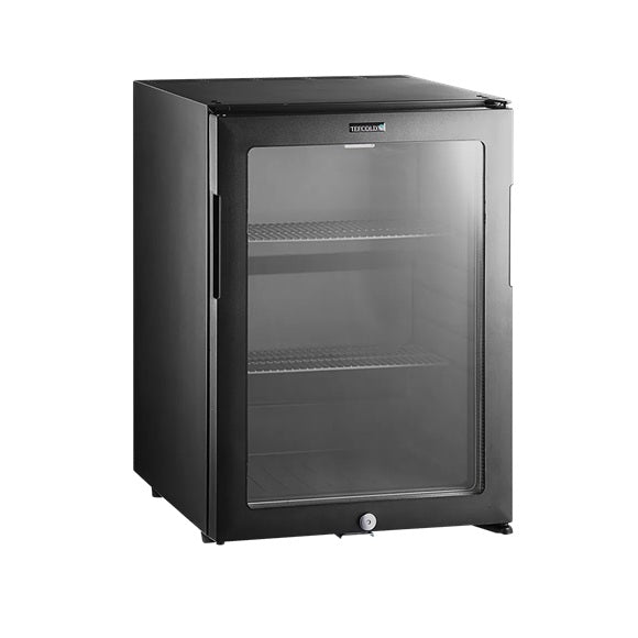 Minibar TM44G-1 sort med glassdør, lås og LED lys