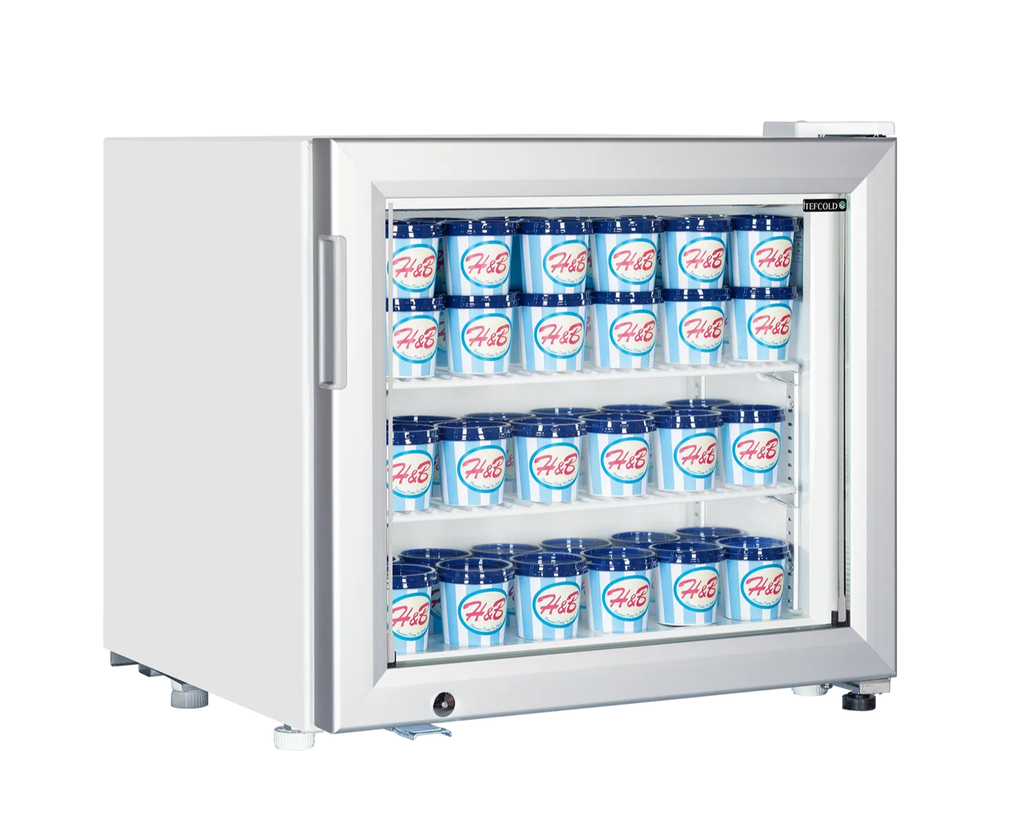 Tefcold Displayfryser UF50G med glassdør og LED lys - Perfekt for iskrem lagring