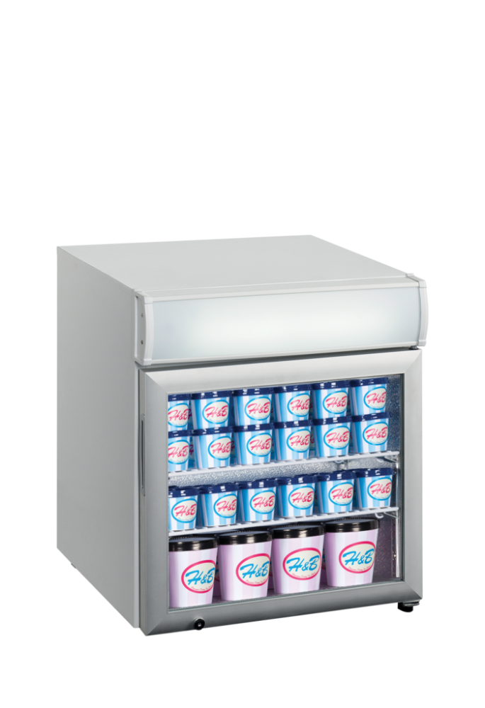 Tefcold Displayfryser UF50GCP med glassdør og LED opplyst topp - Perfekt for iskrem lagring