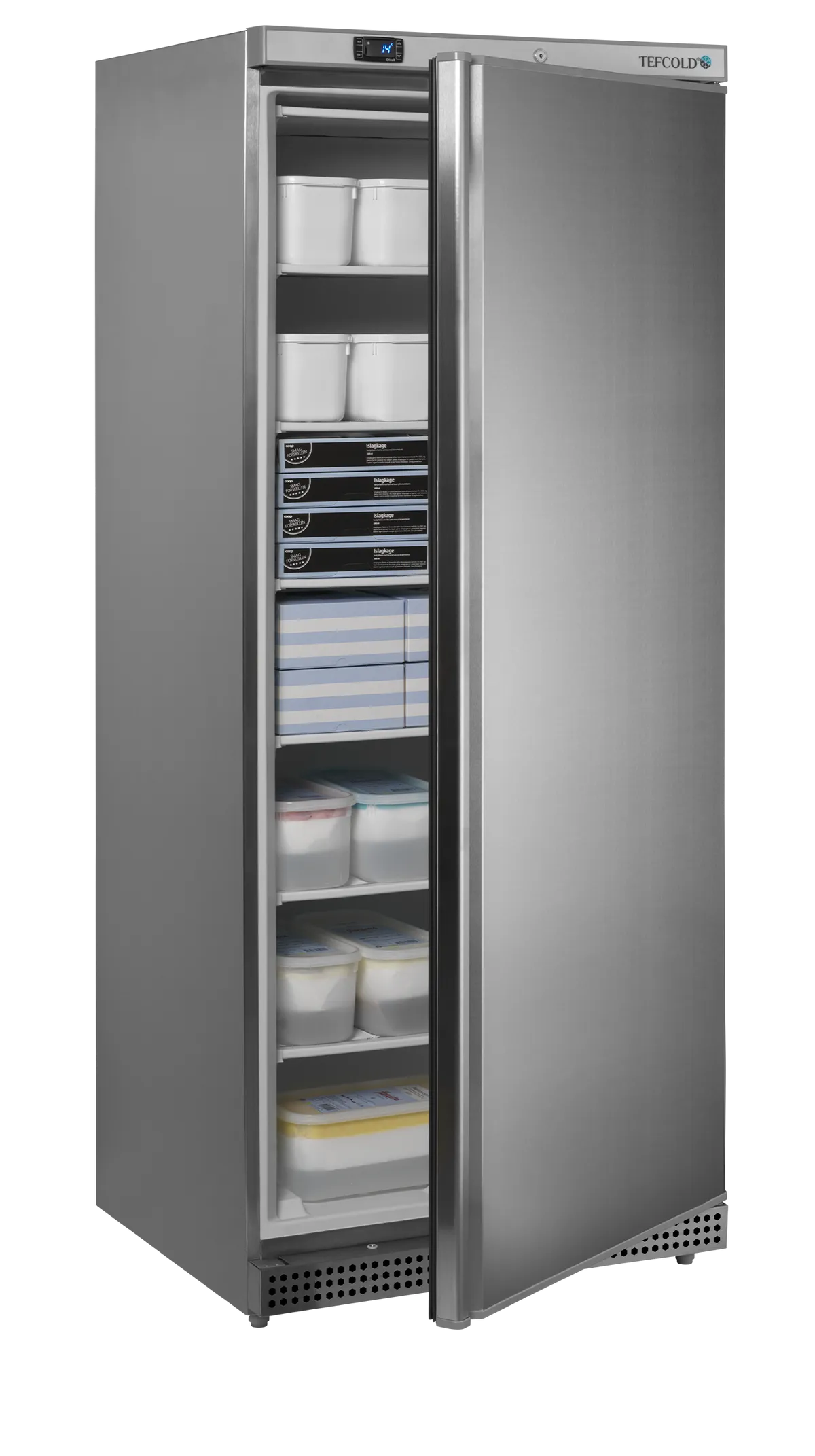 Tefcold Fryseskap UF600S rustfri farge og hvitt interiør