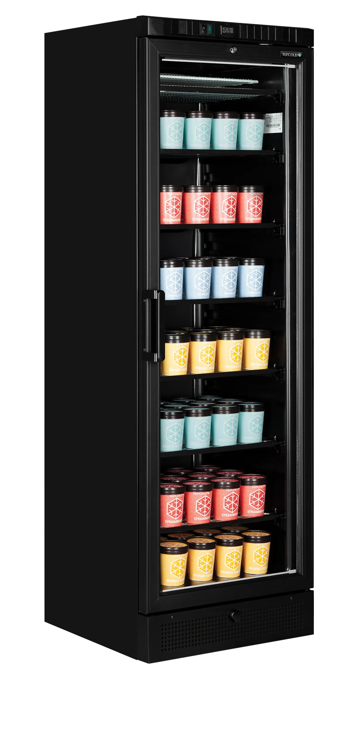 Tefcold Displayfryser UFSC371G Black med oppvarmet glass for duggfritt glass og LED belysning