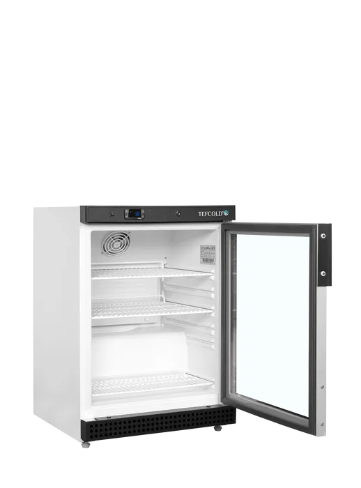 Tefcold Displaykjøler UR200G hvit utside med glassdør passer underbenk