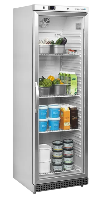 Tefcold Kjøleskap UR400SG rustfri utside med glassdør