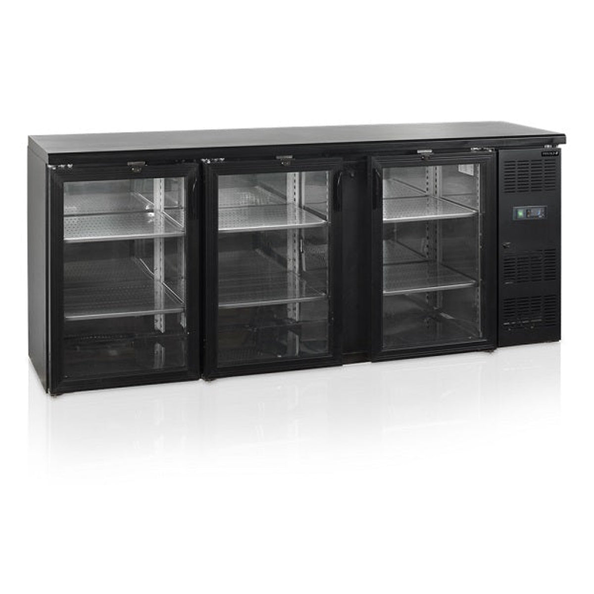 Barkjøleskap Tefcold CBC310G – ventilert kjøling, selvlukkende glassdør, rustfritt stål
