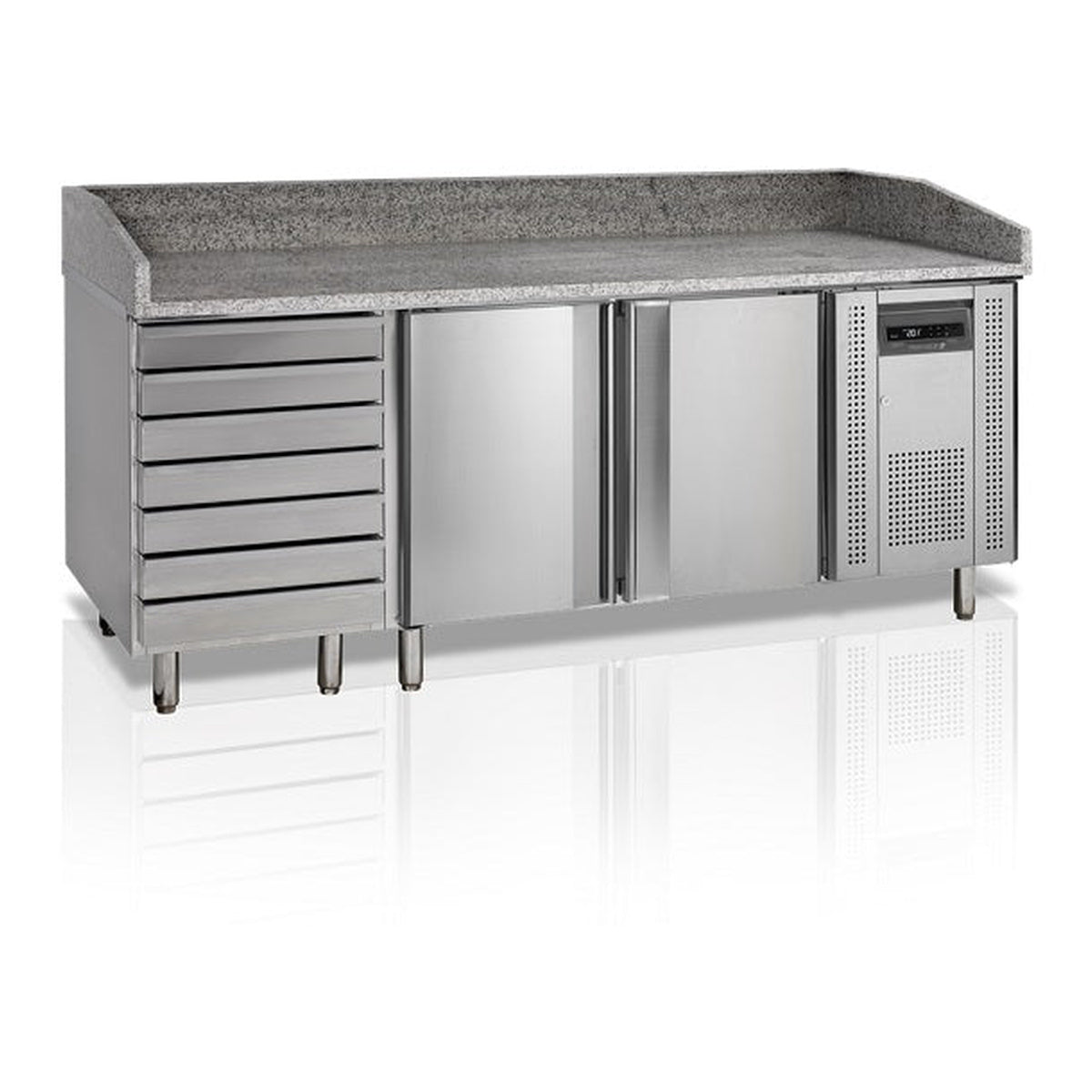 Pizzabord Tefcold PT1310 – ventilert kjøling, granittopp, rustfritt stål