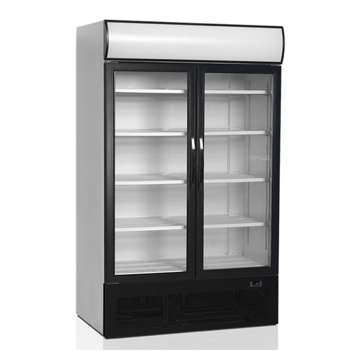 Displaykjøleskap Tefcold FSC1200H – med 2 dører og lystopp, ventilert kjøling, justerbare hyller