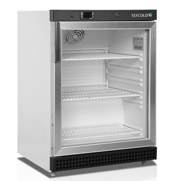Tefcold Displaykjøler UR200G hvit utside med glassdør passer underbenk