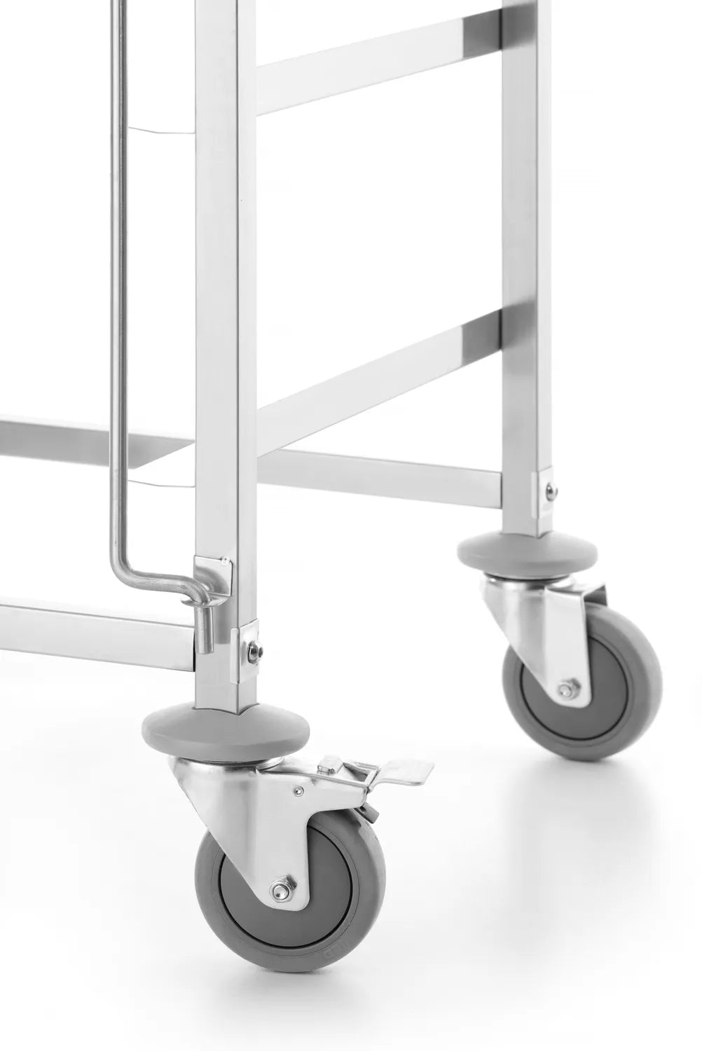 Tralle / vogn for 7 stk oppvaskmaskinkurver (50x50cm) med kurvstopper begge sider