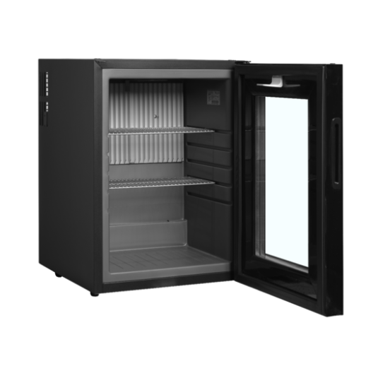 Tefcold Minibar TM44G sort med glassdør, lås og LED lys