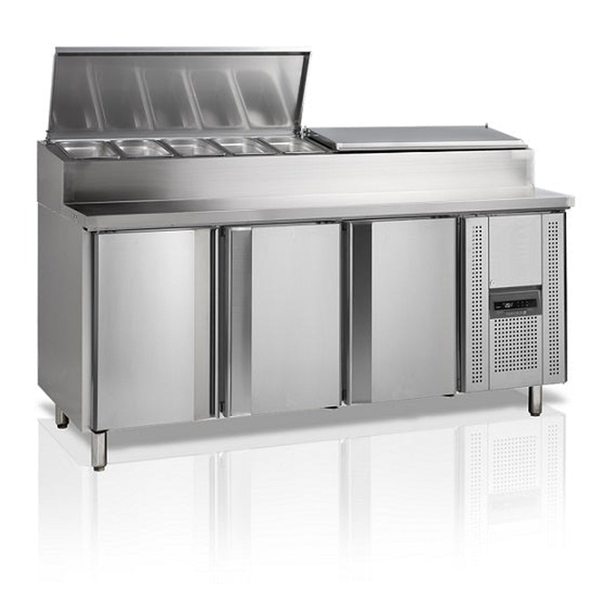 Sandwichbenk GN1/1 Tefcold SS7300 – ventilert kjøling, rustfritt stål, automatisk avriming