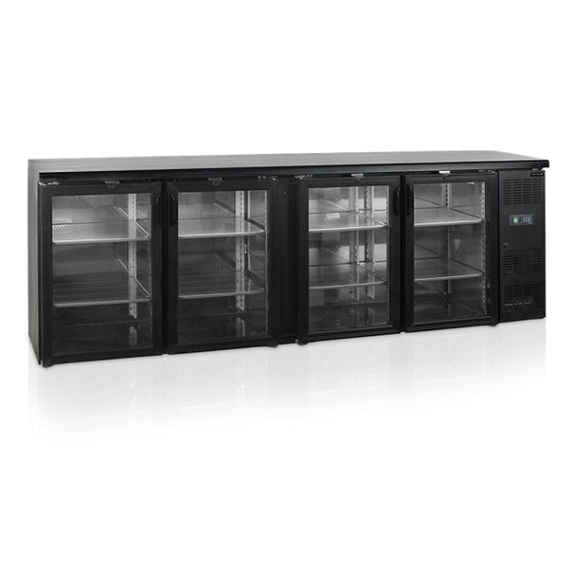 Barkjøleskap Tefcold CBC410G – ventilert kjøling, selvlukkende glassdør, rustfritt stål