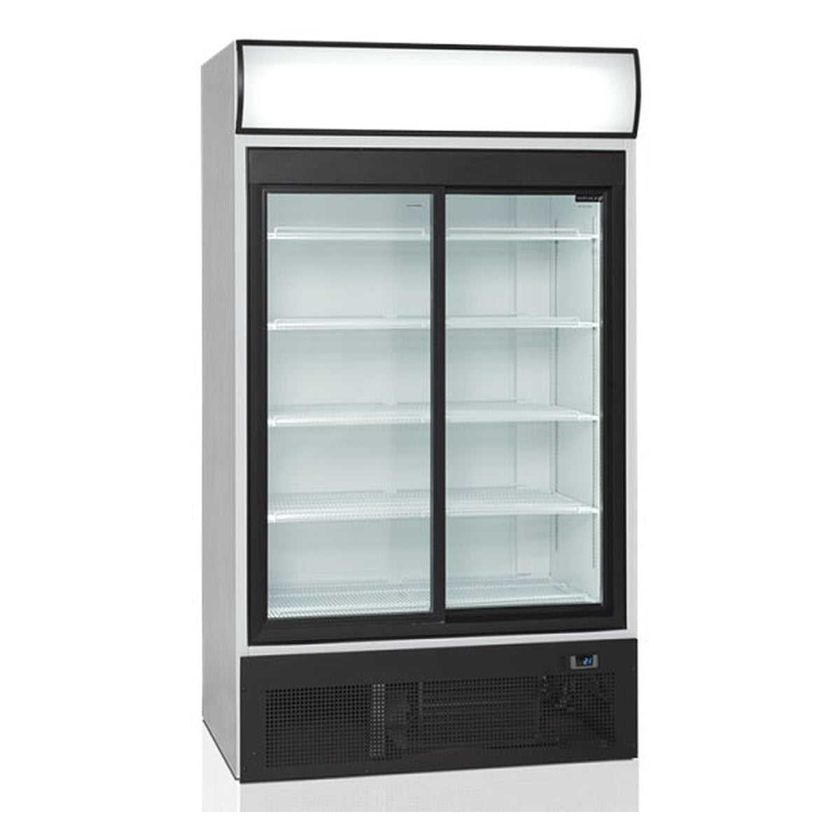 Displaykjøleskap Tefcold FSC1950S – med 2 dører og lystopp, ventilert kjøling, skyvedører i glass