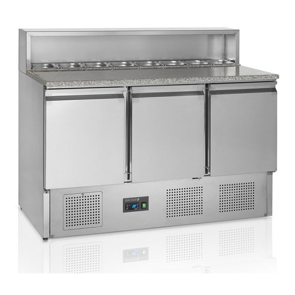 Pizzabenk GN1/1 Tefcold PT930 – vifteassistert kjøling, granittopp, rustfritt stål